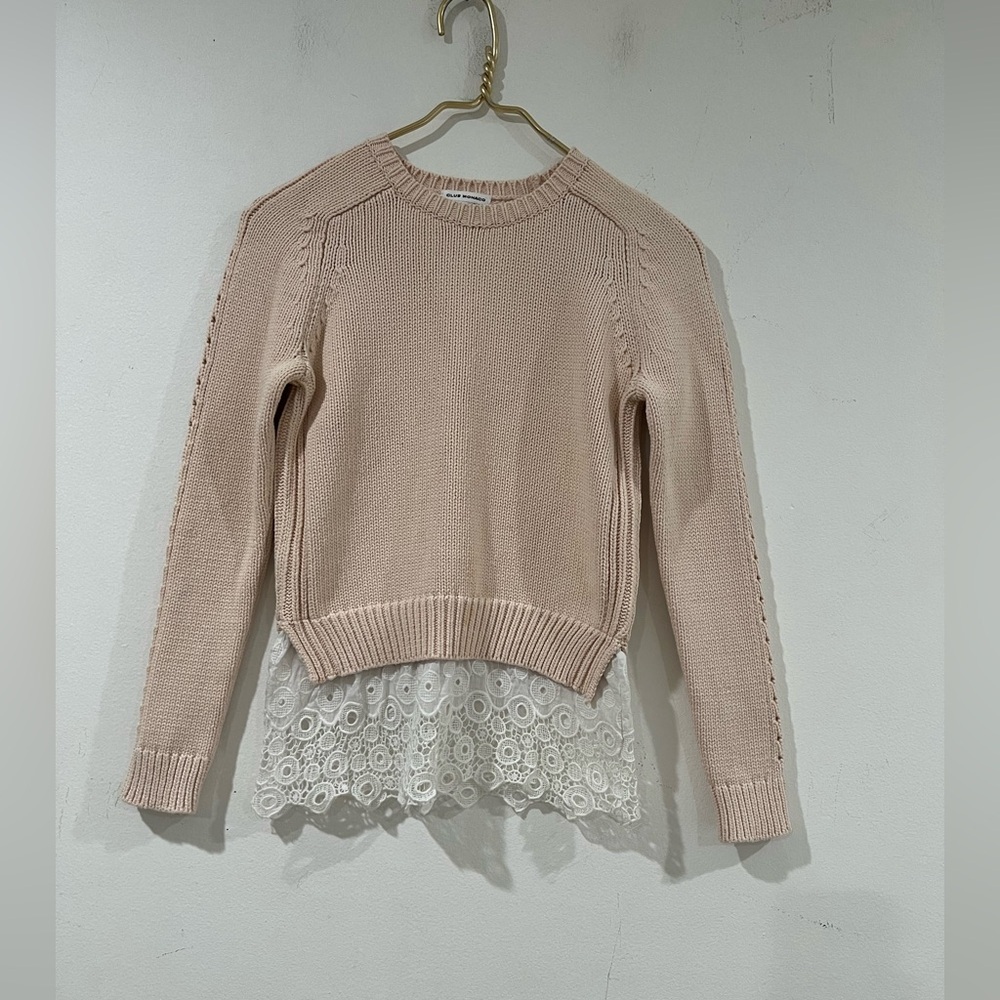 Club Monaco Blush Sweater with Lace Hem  XS